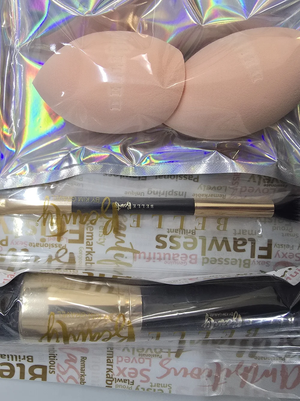 Belle by Kim Gravel Peach Makeup Sponges with Black & Gold Brushes